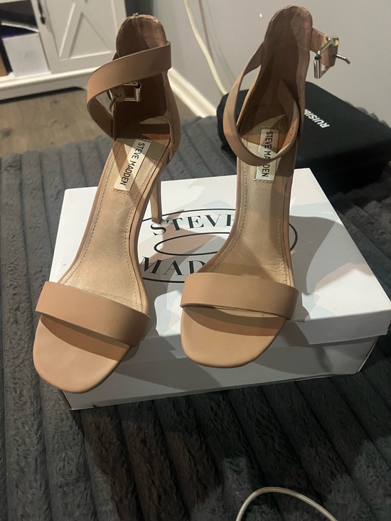 Steve Madden Shoes - Steve Madden Beige Ankle-Strap Stiletto Heels